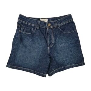 ST JOHNS BAY VINTAGE DARK BLUE DENIM SHORTS WOMENS SIZE 4 HIGH RISE STRETCH